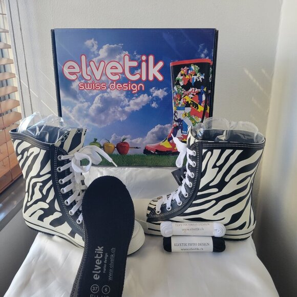 NWT - Elvetik Zebra Stripes Rubber Lace-up Boots Swiss Design (US Size 5) - Picture 6 of 14